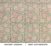 Hand Block Print Green Floral Fabric For Lampshade - Sudarshan Jaal
