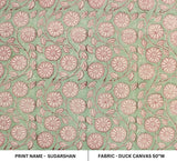 Hand Block Print Green Floral Fabric For Lampshade - Sudarshan Jaal