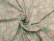 Hand Block Print Green Floral Fabric For Lampshade - Sudarshan Jaal