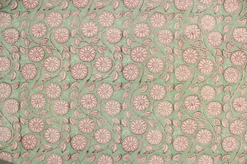 Hand Block Print Green Floral Fabric For Lampshade - Sudarshan Jaal