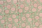 Hand Block Print Green Floral Fabric For Lampshade - Sudarshan Jaal