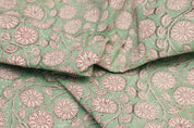 Hand Block Print Green Floral Fabric For Lampshade - Sudarshan Jaal
