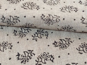 Handcrafted Block Print Beige Thick Linen Fabric  - Jhumkaa