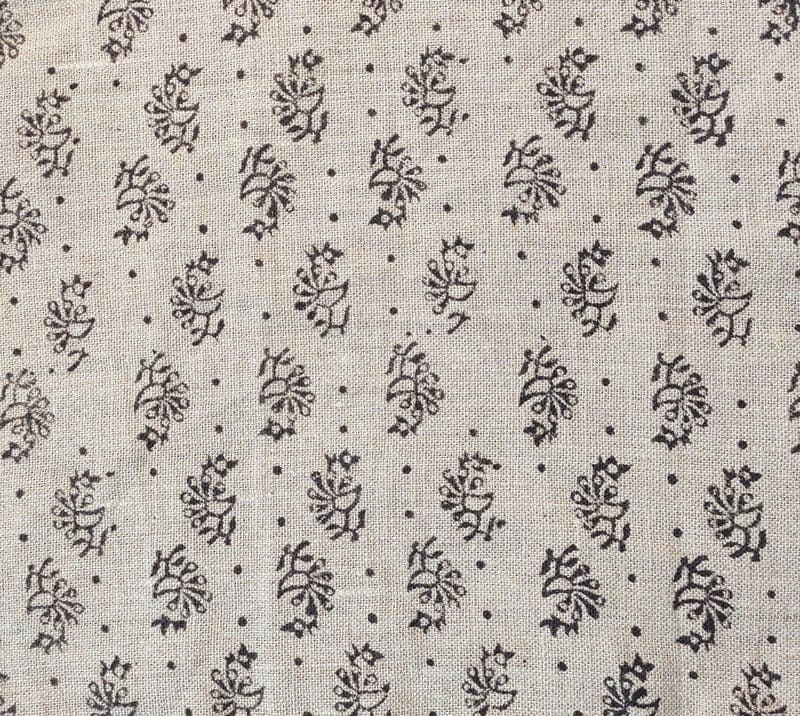 Handcrafted Block Print Beige Thick Linen Fabric  - Jhumkaa