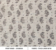 Handcrafted Block Print Beige Thick Linen Fabric  - Jhumkaa