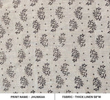 Handcrafted Block Print Beige Thick Linen Fabric  - Jhumkaa