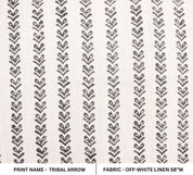 Hand Block Print Granite Grey Off White Linen Fabric - Tribal Arrow
