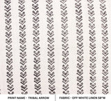 Hand Block Print Granite Grey Off White Linen Fabric - Tribal Arrow