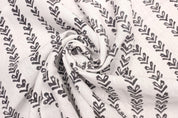 Hand Block Print Granite Grey Off White Linen Fabric - Tribal Arrow