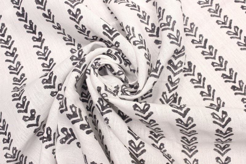 Hand Block Print Granite Grey Off White Linen Fabric - Tribal Arrow