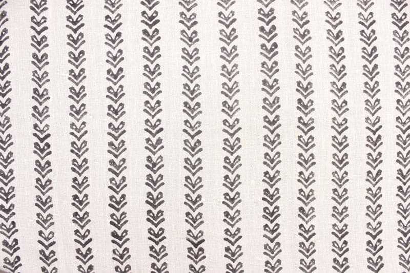Hand Block Print Granite Grey Off White Linen Fabric - Tribal Arrow