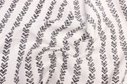 Hand Block Print Granite Grey Off White Linen Fabric - Tribal Arrow
