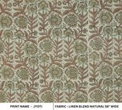 Hand Stamped Block Print Sage Green Floral Linen Blend Fabric - Jyoti