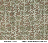 Hand Stamped Block Print Sage Green Floral Linen Blend Fabric - Jyoti