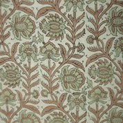 Hand Stamped Block Print Sage Green Floral Linen Blend Fabric - Jyoti