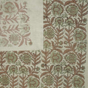 Hand Stamped Block Print Sage Green Floral Linen Blend Fabric - Jyoti
