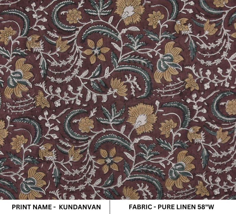Hand Block Chocolate Brown Linen Fabric for Cushion Cover – Kundanvan