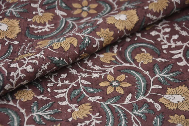 Hand Block Chocolate Brown Linen Fabric for Cushion Cover – Kundanvan
