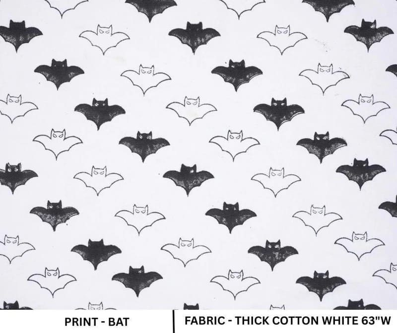 Hand Woven Block Print  White & Black Fabric For Cushion Covers - Bat