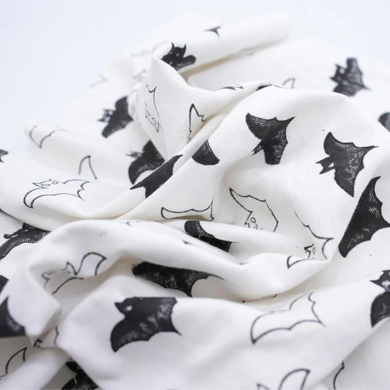 Hand Woven Block Print  White & Black Fabric For Cushion Covers - Bat