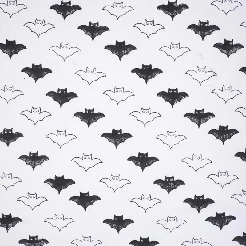 Hand Woven Block Print  White & Black Fabric For Cushion Covers - Bat