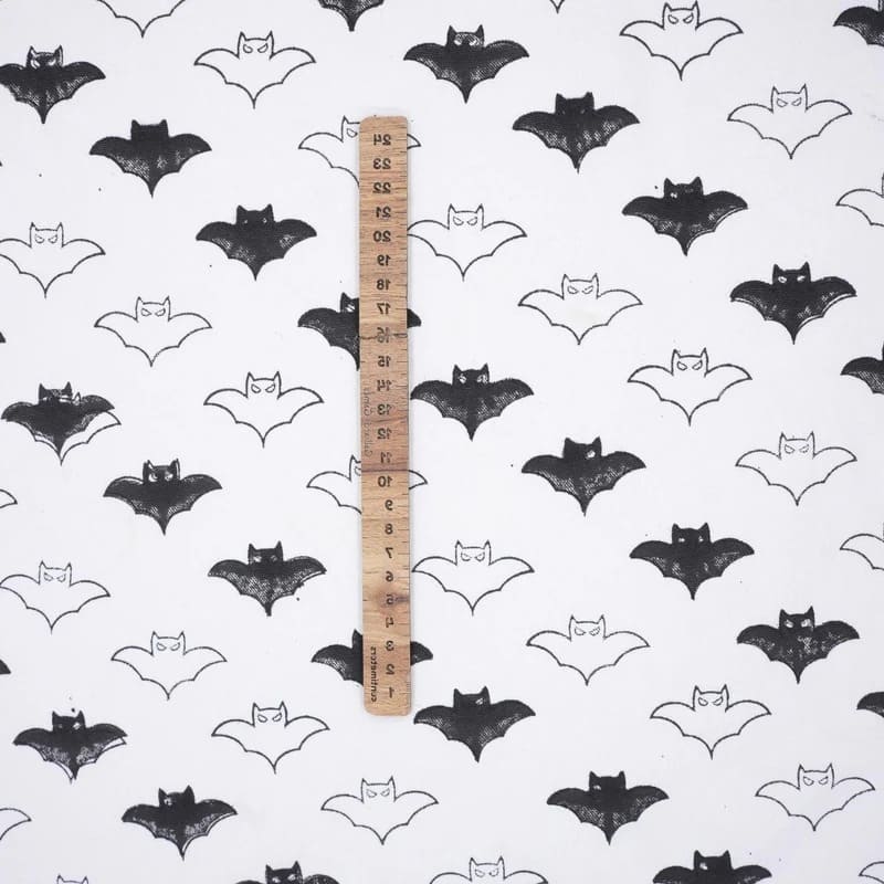 Hand Woven Block Print  White & Black Fabric For Cushion Covers - Bat