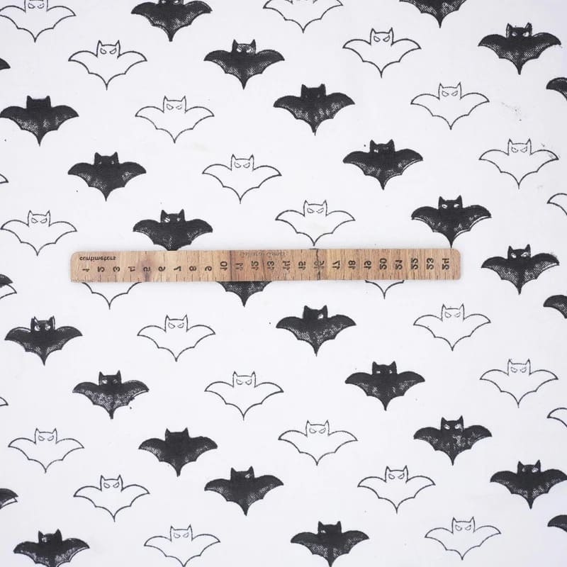 Hand Woven Block Print  White & Black Fabric For Cushion Covers - Bat