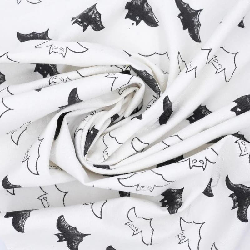 Hand Woven Block Print  White & Black Fabric For Cushion Covers - Bat