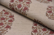 Eco-friendly Hand Block Print Red & Brown Linen Blend Fabric - Virat