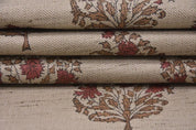 Eco-friendly Hand Block Print Red & Brown Linen Blend Fabric - Virat