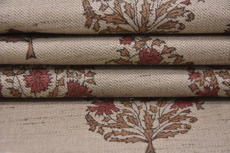 Eco-friendly Hand Block Print Red & Brown Linen Blend Fabric - Virat