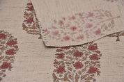 Eco-friendly Hand Block Print Red & Brown Linen Blend Fabric - Virat