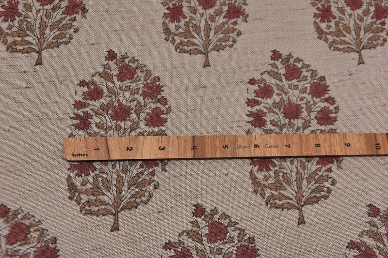 Eco-friendly Hand Block Print Red & Brown Linen Blend Fabric - Virat