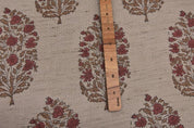 Eco-friendly Hand Block Print Red & Brown Linen Blend Fabric - Virat