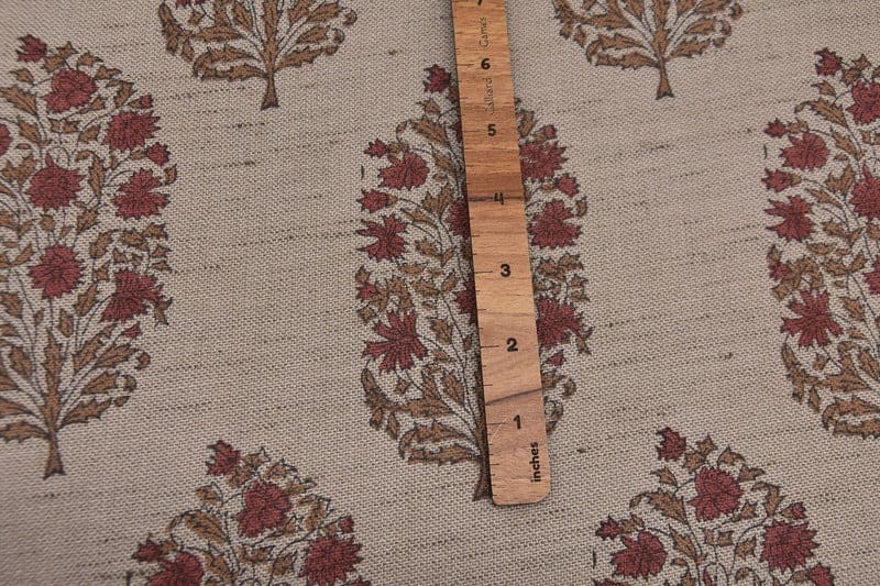 Eco-friendly Hand Block Print Red & Brown Linen Blend Fabric - Virat