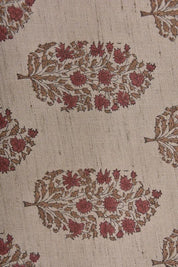 Eco-friendly Hand Block Print Red & Brown Linen Blend Fabric - Virat