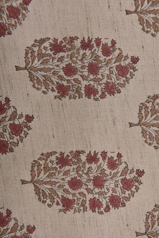 Eco-friendly Hand Block Print Red & Brown Linen Blend Fabric - Virat