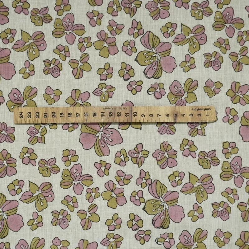 Hand Block Floral Linen Fabric For Curtains – Jhil Mill