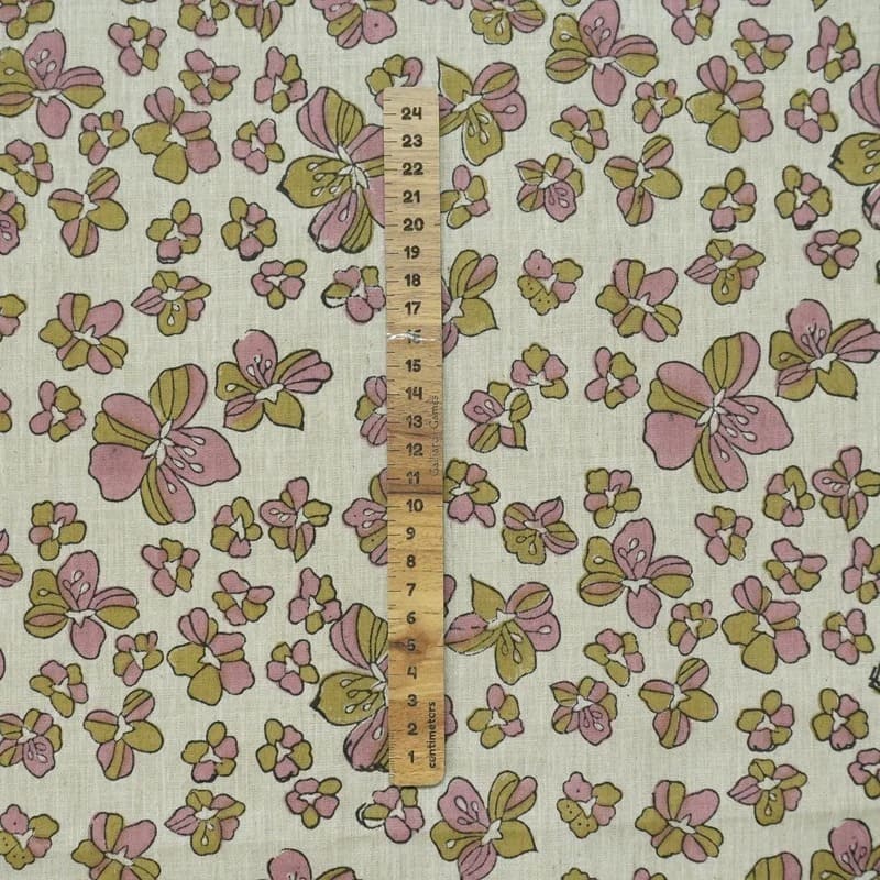 Hand Block Floral Linen Fabric For Curtains – Jhil Mill