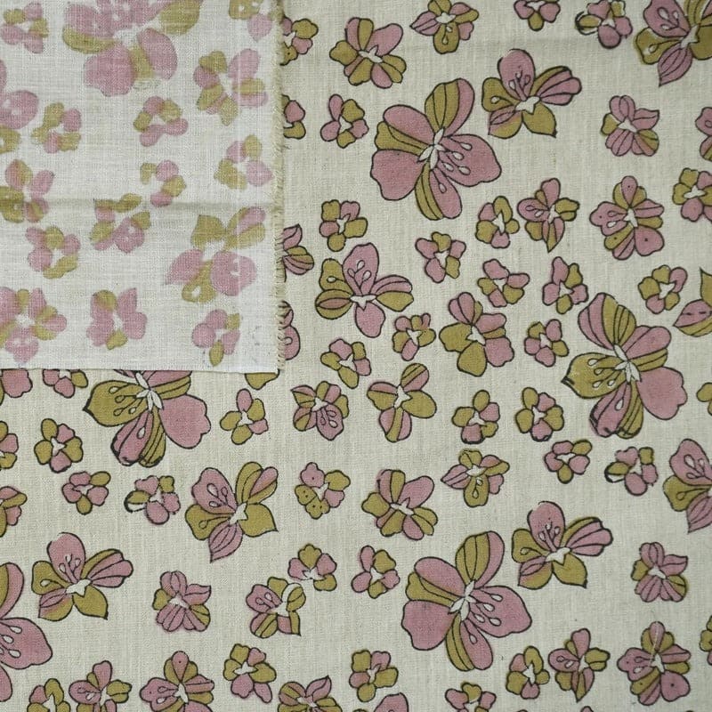 Hand Block Floral Linen Fabric For Curtains – Jhil Mill