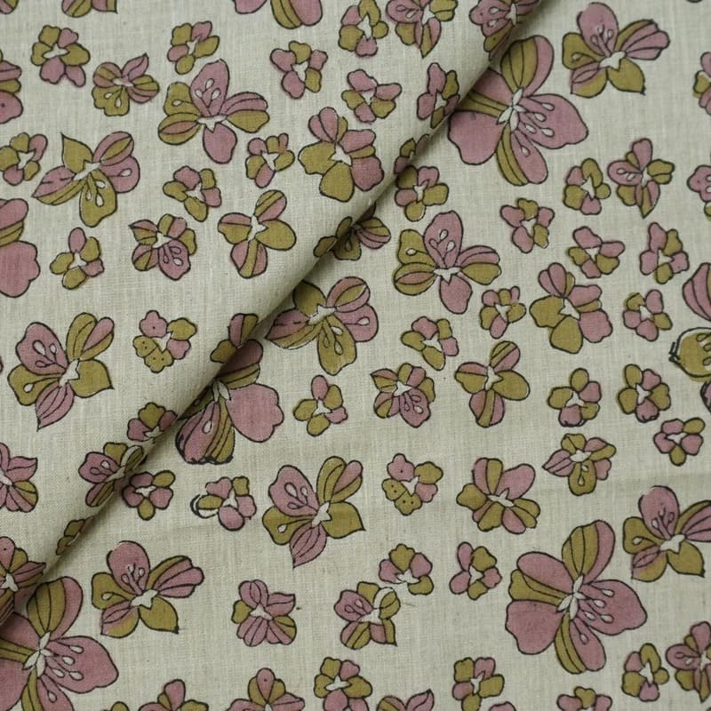 Hand Block Floral Linen Fabric For Curtains – Jhil Mill