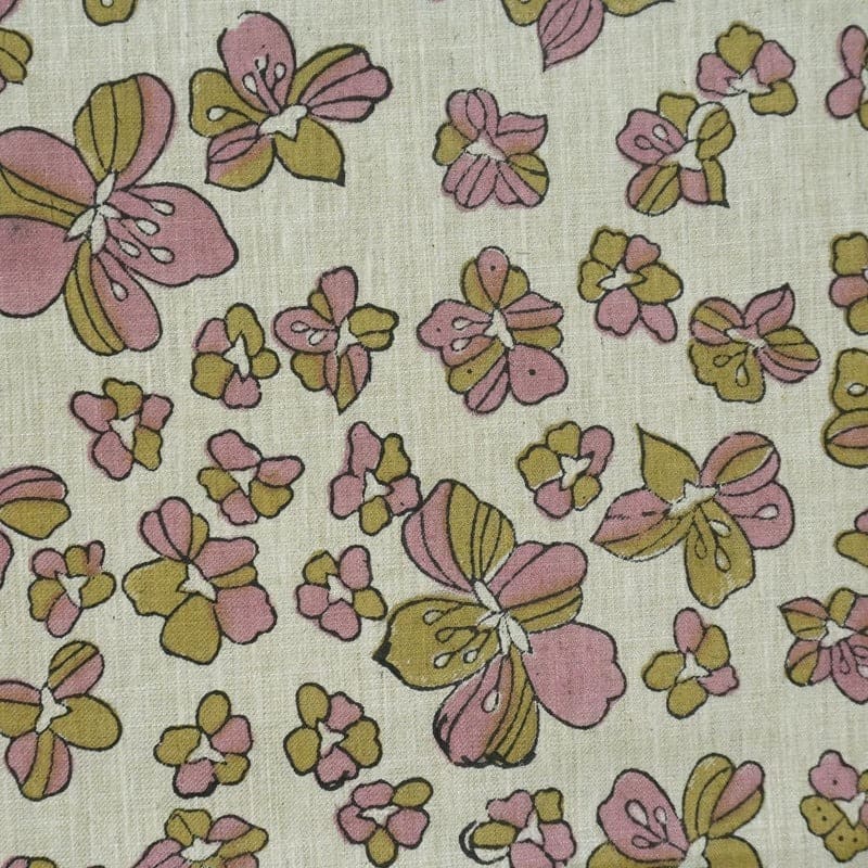 Hand Block Floral Linen Fabric For Curtains – Jhil Mill
