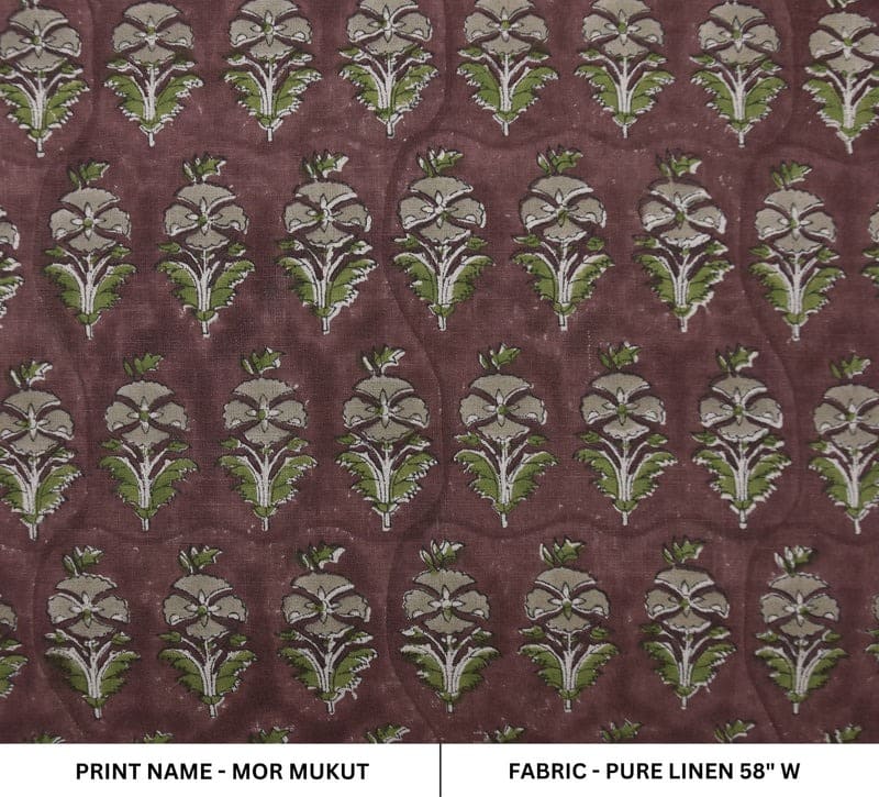 Hand Block Floral Linen Fabric for Cushion Covers – Mormukut