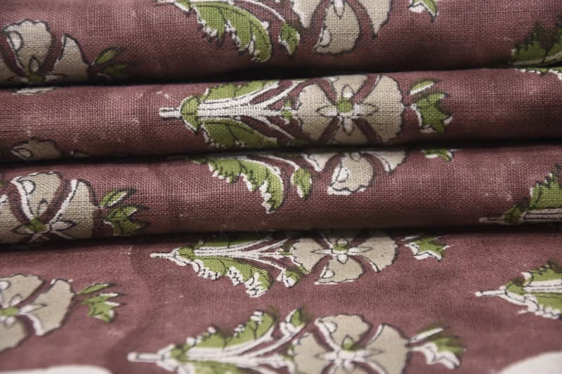 Hand Block Floral Linen Fabric for Cushion Covers – Mormukut