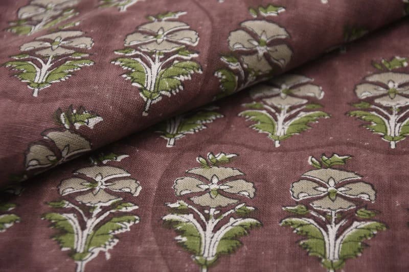 Hand Block Floral Linen Fabric for Cushion Covers – Mormukut