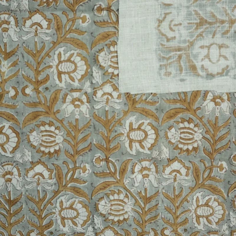 Hand Block Floral Viscose Brown Linen Fabric – Jyoti
