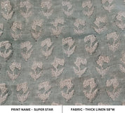 Hand Block Gray Floral Linen Fabric For Curtains - Super Star