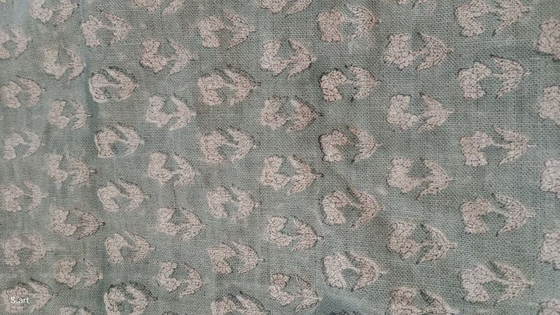 Hand Block Gray Floral Linen Fabric For Curtains - Super Star