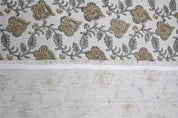 Hand Block Print Gray & Green Thick Linen Fabric - Madhubala