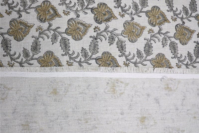 Hand Block Print Gray & Green Thick Linen Fabric - Madhubala